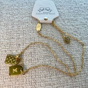 LV gold stainless steel necklace louis- adjustable length unisex